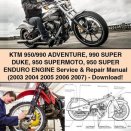 KTM 950/990 Adventure 990 Super Duke 950 Supermoto 950 Super Enduro Engine Service Repair Manual (2003-2007)